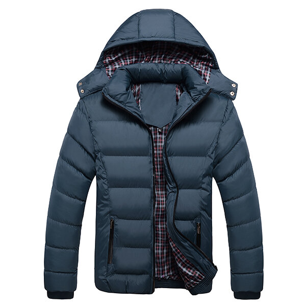 mens thick solid color winter hooded slim warm jacket at Banggood