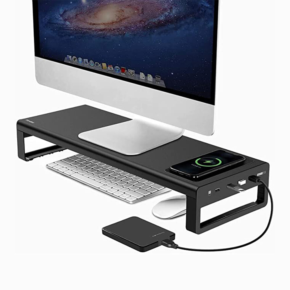 Στα 62.42 € από αποθήκη Κίνας | Vaydeer Monitor Stand Monitor Riser Aluminum Alloy Laptop Stand with Wireless Charging, 4 USB 3.0 Port