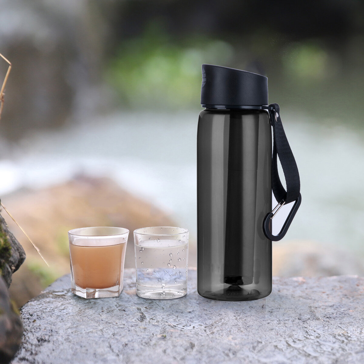 IPRee® Víztisztító palack 2 szintű víztisztító pohár Vészhelyzeti szűrőszál túrázáshoz, hátizsákos utazáshoz, kempingezéshez és túlélő eszközökhöz