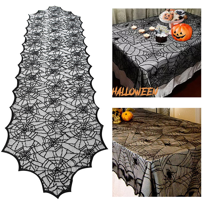

Halloween Decoration Lace Spider Web Skeleton Skull Tablecloth Black Fireplace Mantel Scarf Event Party Decoration Suppl