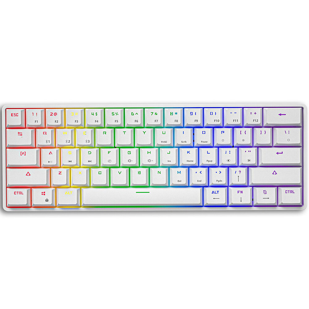 LEAVEN K28 Mechanical Gaming Keyboard Dual Mode Type-C Wired bluetooth 5.0 61 Keys ABS Translucent Keycaps Blue/Red/Brow