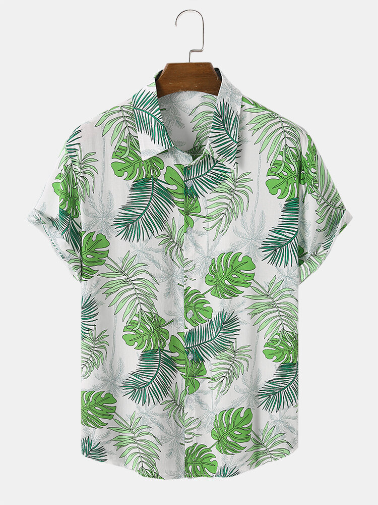 

Мужские рубашки Tropical Лист Graphic Curved Hem Short Sleeve Graceful Soft