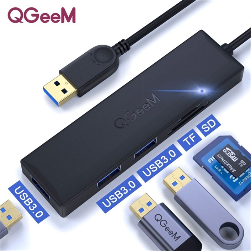 

QGeeM QG-UH05-1A 5-in-1 USB HUB Docking Station LED Indicator Adapter With 3 * USB 3.0 / Memory Card Readers For Laptop
