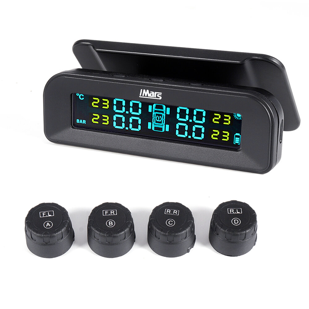 iMars T260 Solar Tire Pressure Monitor System Real－time Tester LCD Screen 4 External Sensors Auto Power On Off