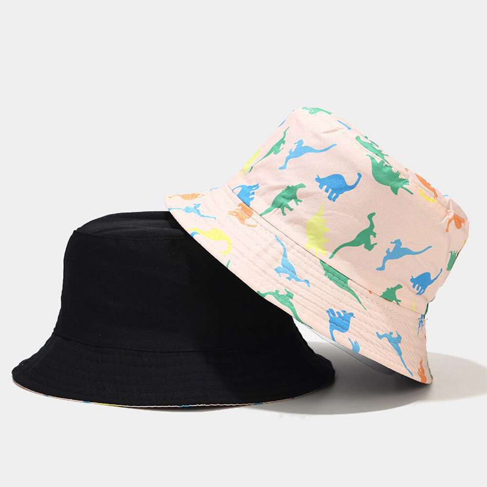 Women Double-Sided Cartoon Printing Summer Outdoor UV Protection Casual Sun Hat Bucket Hat