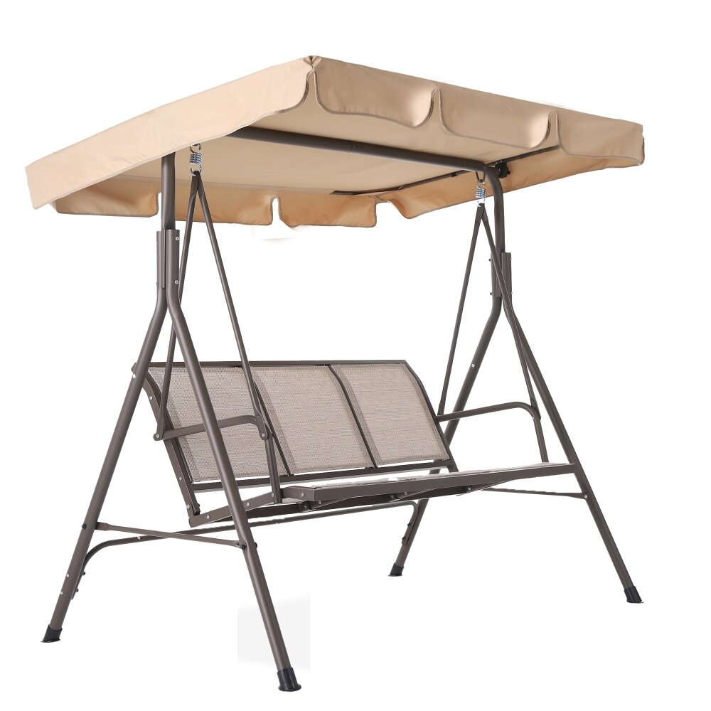 [US Direct] 3 Person Patio Swing Steel Frame Handing Chair Seats Hammock Outdoor Garden Max Load 660 lbs