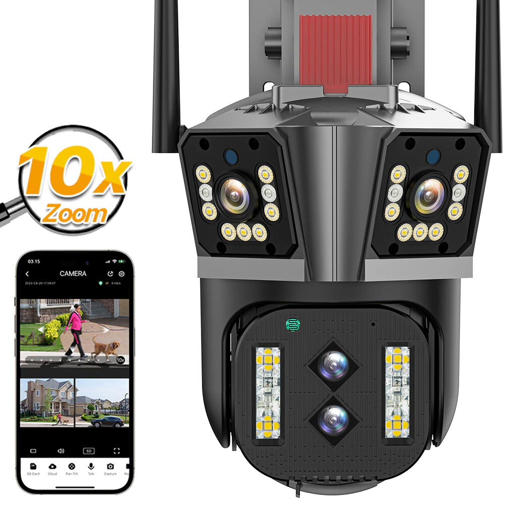 

8K HD 16MP 10X Zoom WiFi IP Camera Auto Tracking Two Way Audio PTZ Camera Outdoor Four Lens Three Screen 4MP+4MP+4MP+4MP