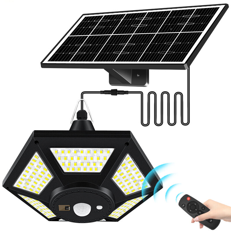 Solar Pendant Lights Outdoor Indoor with Remote 180LED Solar Shed Light Motion Sensor 5 Lighting Modes for Garage Patio