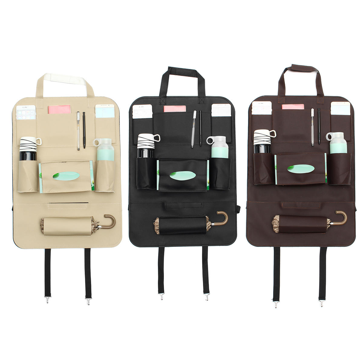 Multi-functional Leather Car Seat Back Storage Bag Multi Pocket Phone Cup Holder Organizer