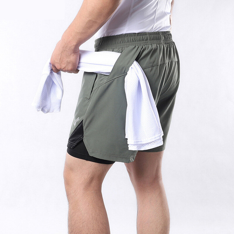 ARSUXEO Erkek Koşu Şortu 2'si 1 Arada Çok Cepli Fitnes Antrenman Egzersizi Jogging Egzersizi Gym Spor Şortu Pantolon