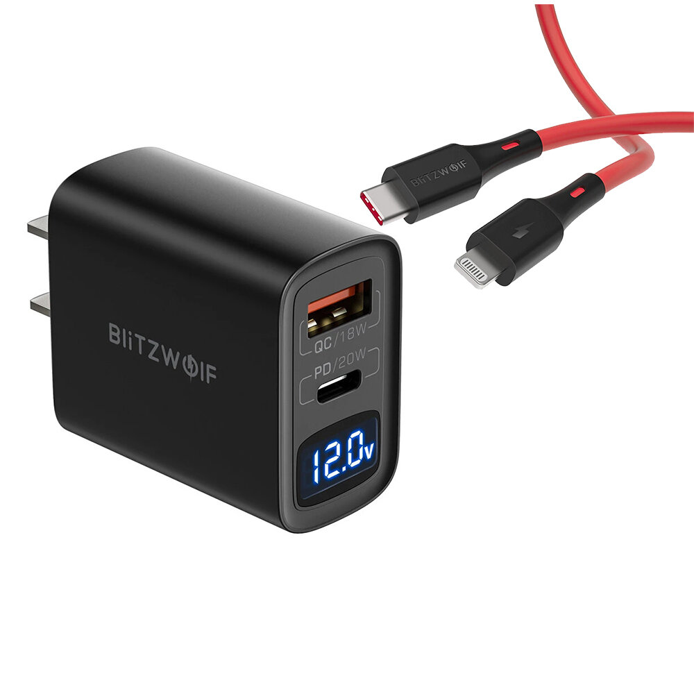 

BlitzWolf® BW-S19, 2-портовый USB-зарядное устройство PD, 20 Вт, PD3.0 PPS QC3.0 SCP FCP AFC, Адаптер для быстрой зарядк
