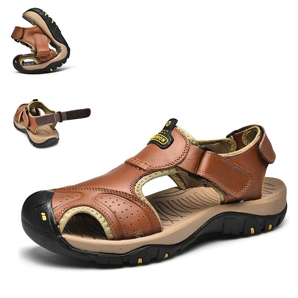Męskie sandały z prawdziwej skóry Lato Nowy duży rozmiar męskie buty wędkarskie Modne klapki