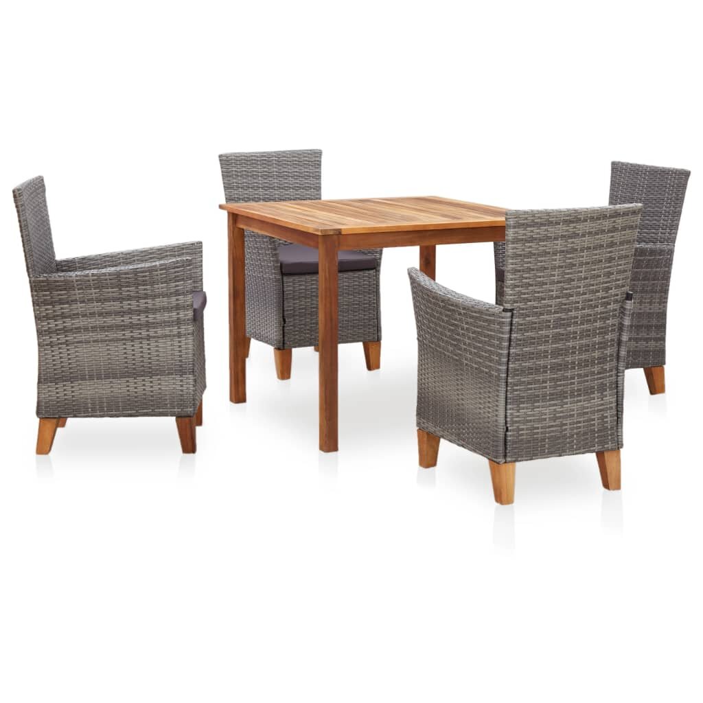 5 Piece Dining Set Poly Rattan and Solid Acacia Wood Gray