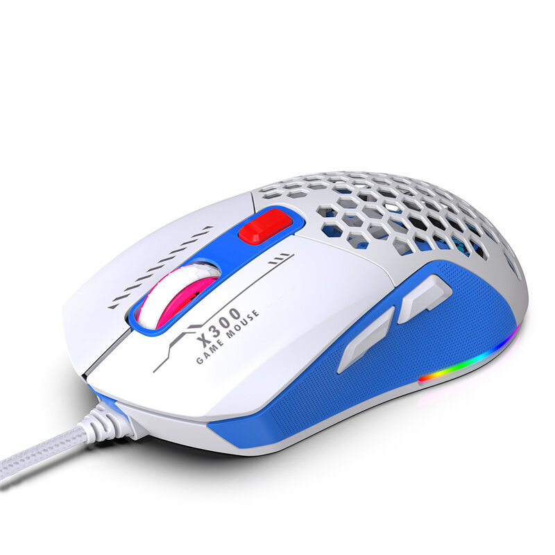 

HXSJ X300 Wired Gaming Mouse RGB 1200-7200DPI 6-Key Macro Programming Ergonomics USB Optical Gamer Mice for PC Laptop Co
