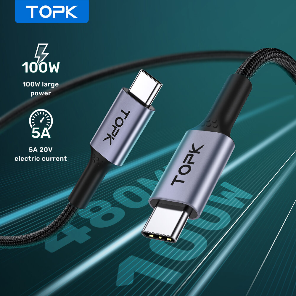 

TOPK PD 100W USB Type C to USB C Cable 5A Quick Charge 4.0 3.0 Fast Charging Cable for Samsung S20 NOTE20 MI10 Note 9S O