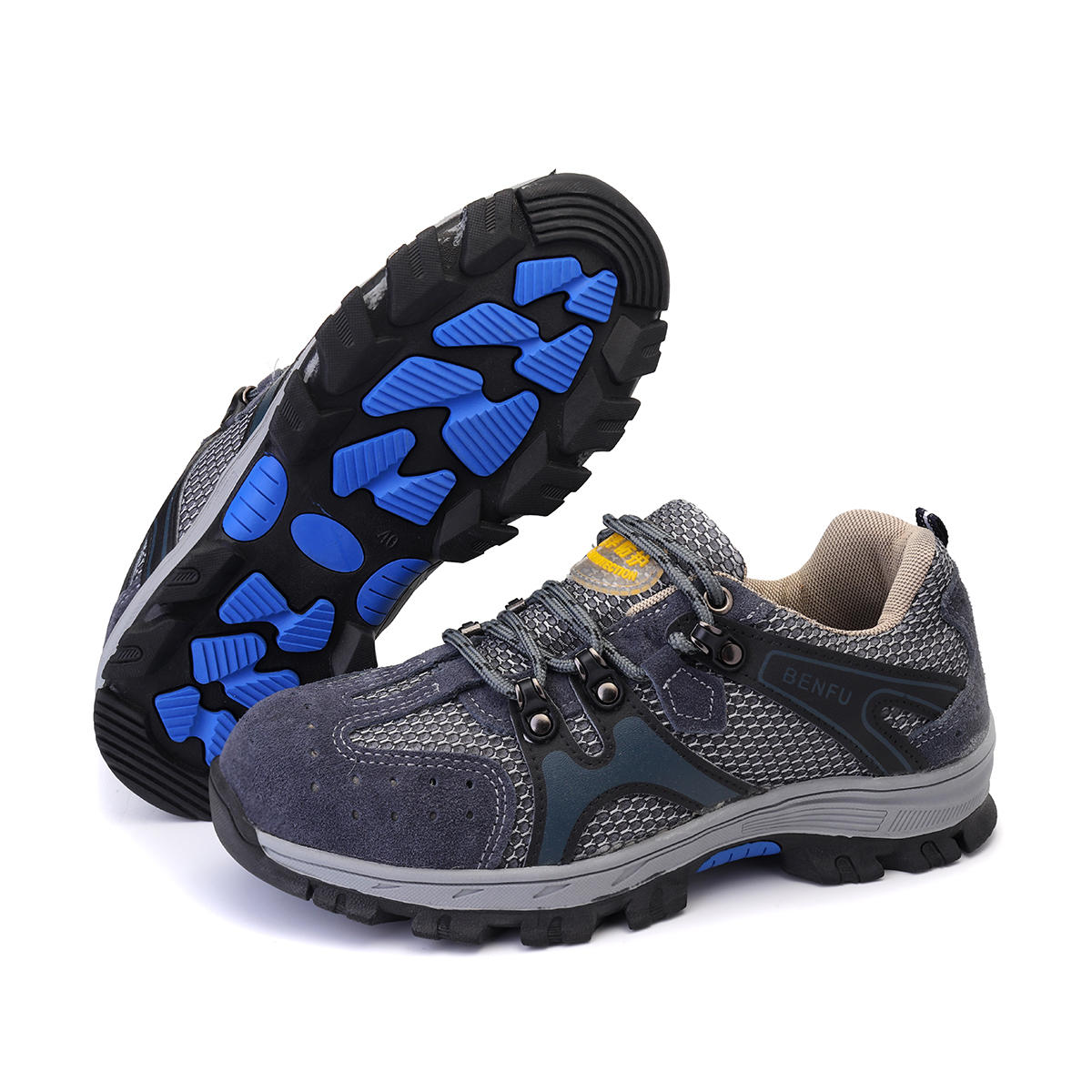 Van TENGOO férfi biztonsági cipő acél orral, csúszásmentes, lélegző, alkalmas túrázáshoz, mászásra és futásra.