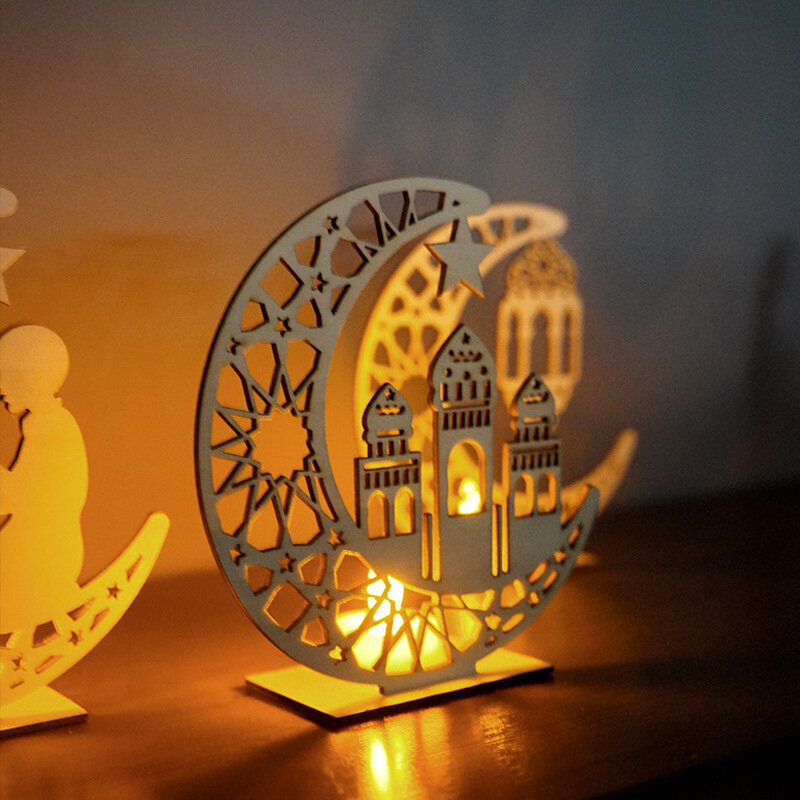 

EID Mubarak Wooden Pendant without LED Candles Light Ramadan Decorations For Home Islamic Muslims Party Eid Decor Kareem