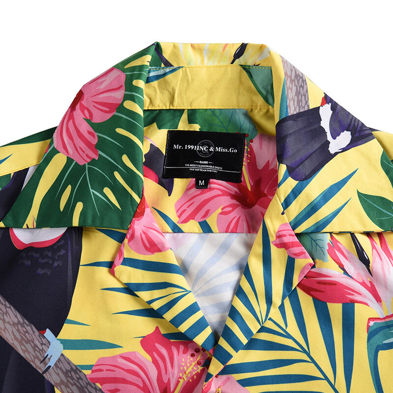 men cartoon toucan floral printed short sleeve shirts at Banggood