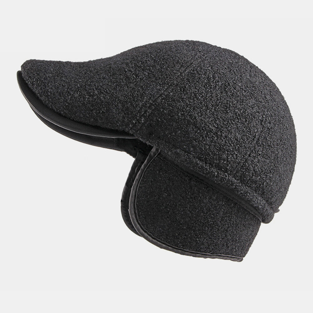 

Men Felt Ear Protection Winter Outdoor Solid Color Casual Universal Plus Thicken Plus Velvet Beret Hat Forward Hat
