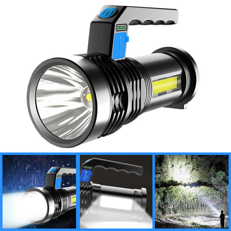 Στα 15.11 € από αποθήκη Κίνας | 2PCS BIKIGHT P500 Double Light 500m Long Range Strong Flashlight with COB Sidelight USB Rechargeable Powerful Handheld Spotlight LED Searchlight