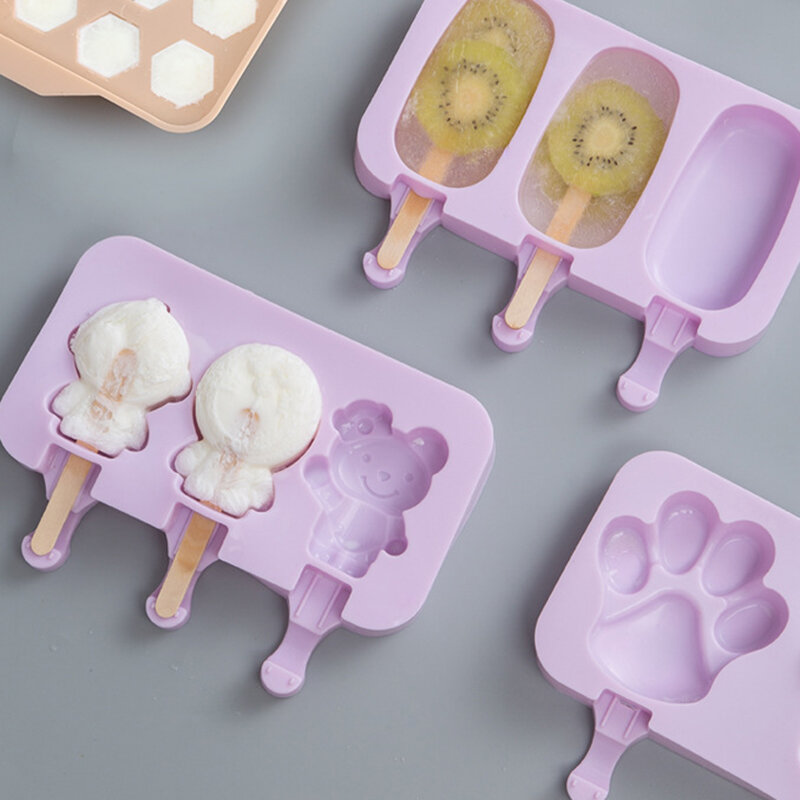 Ice Cream Ice Cream Mold Silicone Cartoon Homemade Popsicle Popsicle Mold Home Set To Send 50 Wooden