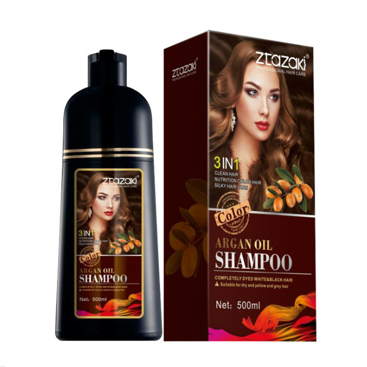 3 in 1 500ml Natuurlijke Arganolie Shampoo Haarverf Instant Haarkleuring