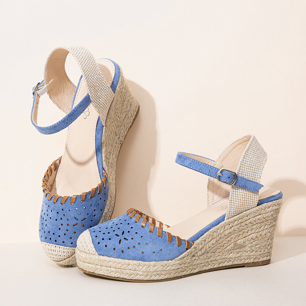 Image of LOSTISY Damen Espadrilles Cutout Knchelriemen Casual Wedge Sandals