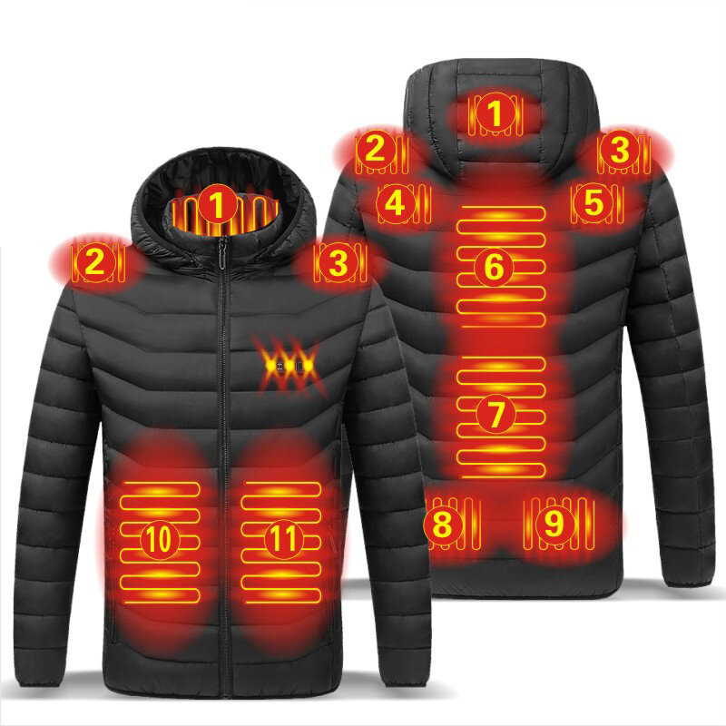 TENGOO HJ-11 Unisex 11 Areas Heating Jacket Men 3-Modes Adjust USB Electric Heated Coat Thermal Hoodie Jacket For Winter Sport Skiing Cycling