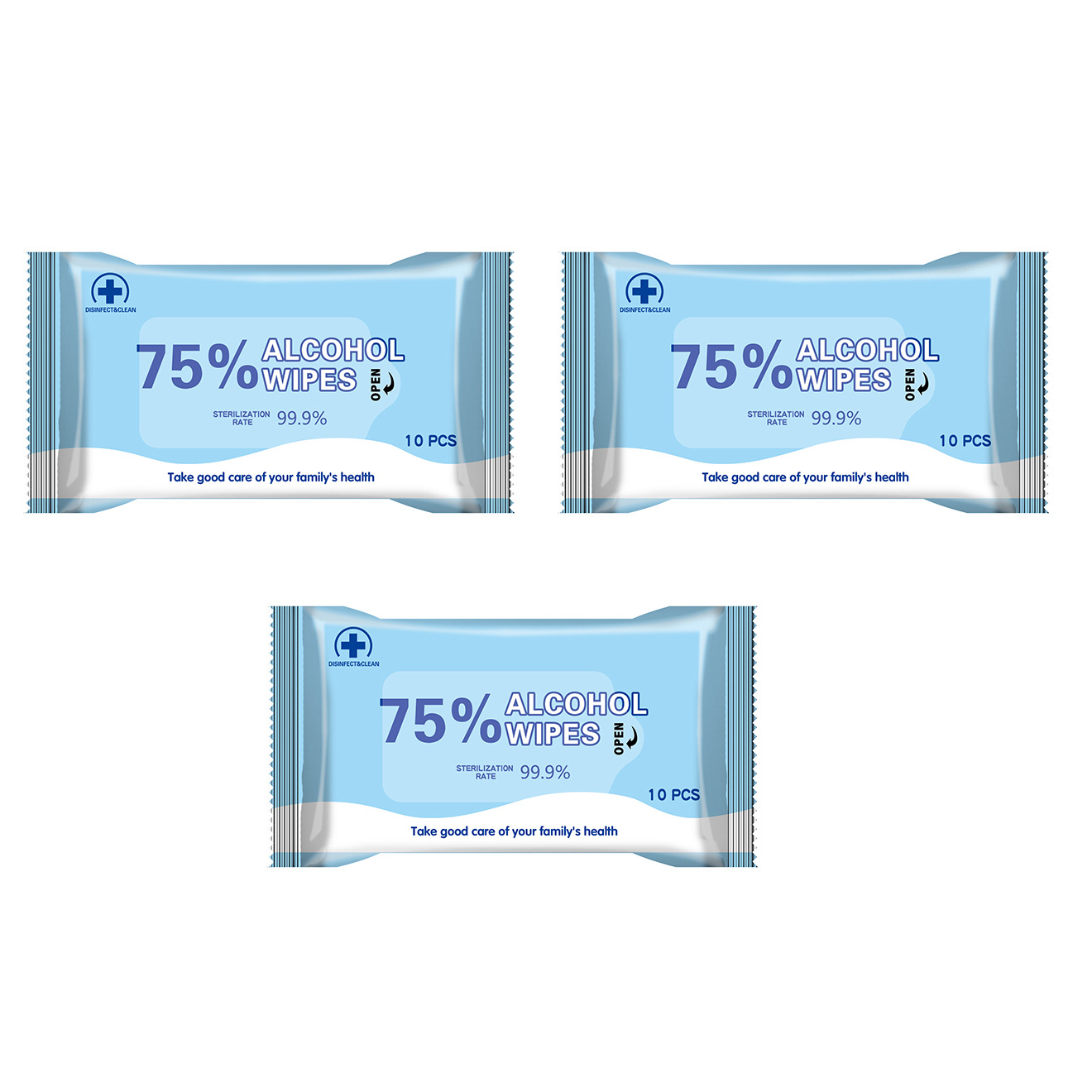 XINQING 3 Packs Of 10Pcs 75% Medical Alcohol Wipes 99.9% Antibacterial Disinfection Cleaning Wet Wipes Disposable Wipes