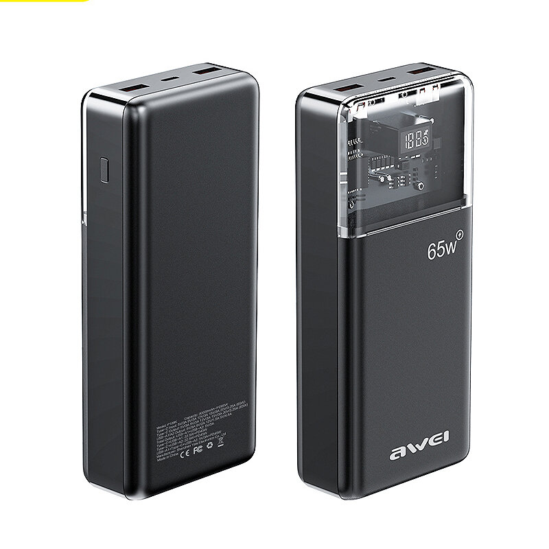 

Awei P109K 65W 30000mAh LED Digital Display Power Bank External Battery Power Supply with 1 Input & 3 Outputs PD QC Fast