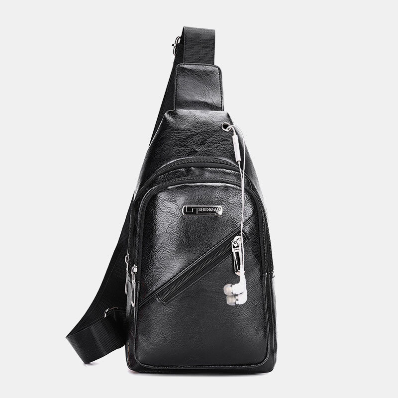 Mannen oortelefoongat Business Crossbody tas met meerdere zakken Borsttas Sling Bag