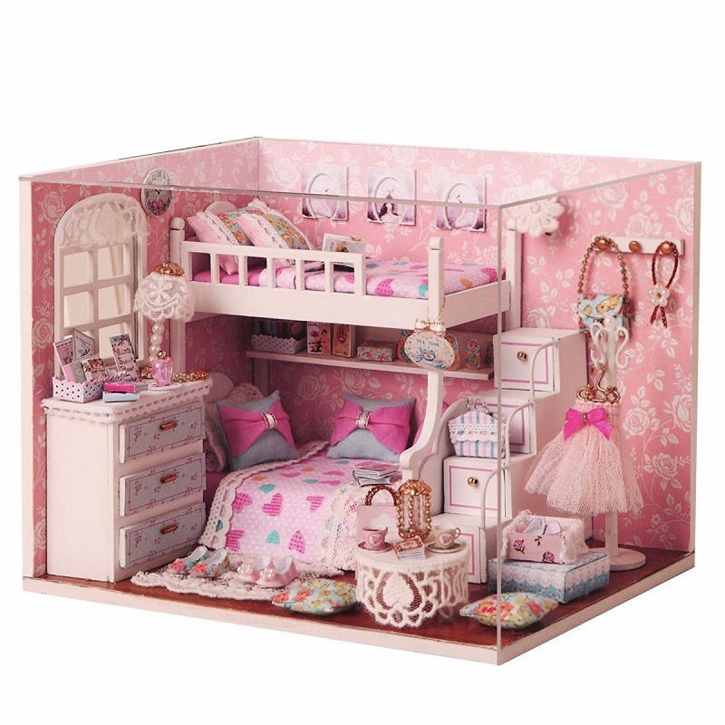 Cuteroom Diy Wood Dollhouse Kit Miniature With Furniture Doll