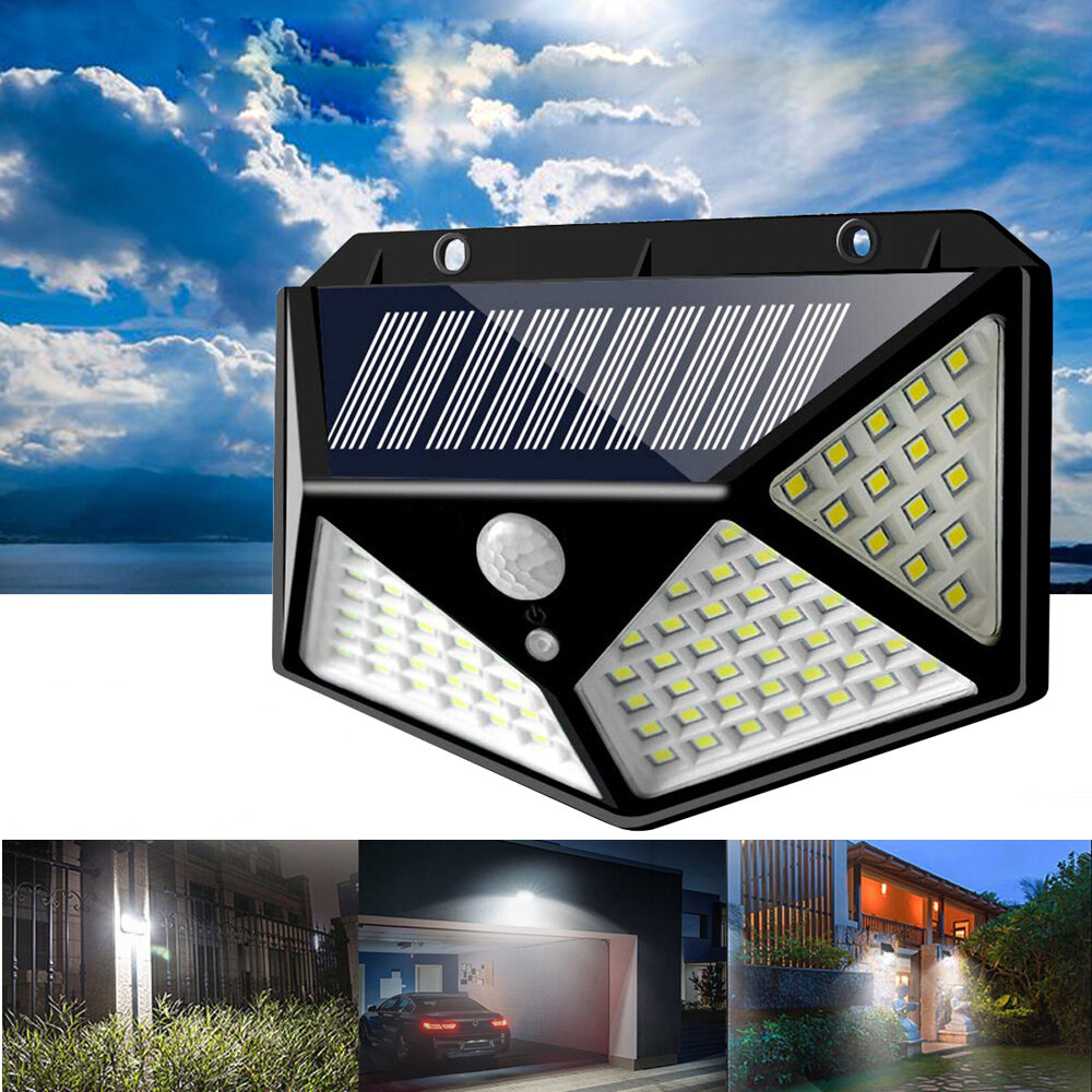100 LED Solar Power PIR Motion Sensor Wall Lights Outdoor Garden Lamp 18650 Whit 