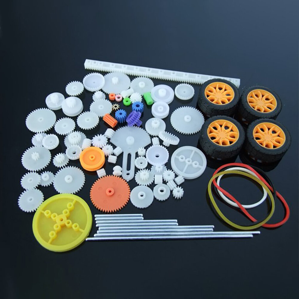 

78Pcs Motor Gears Kits Plastic Spindle Worm Gear Set Robot Pulley Shaft Axle Belt Bus Assembly for Toy Automobile Cars D
