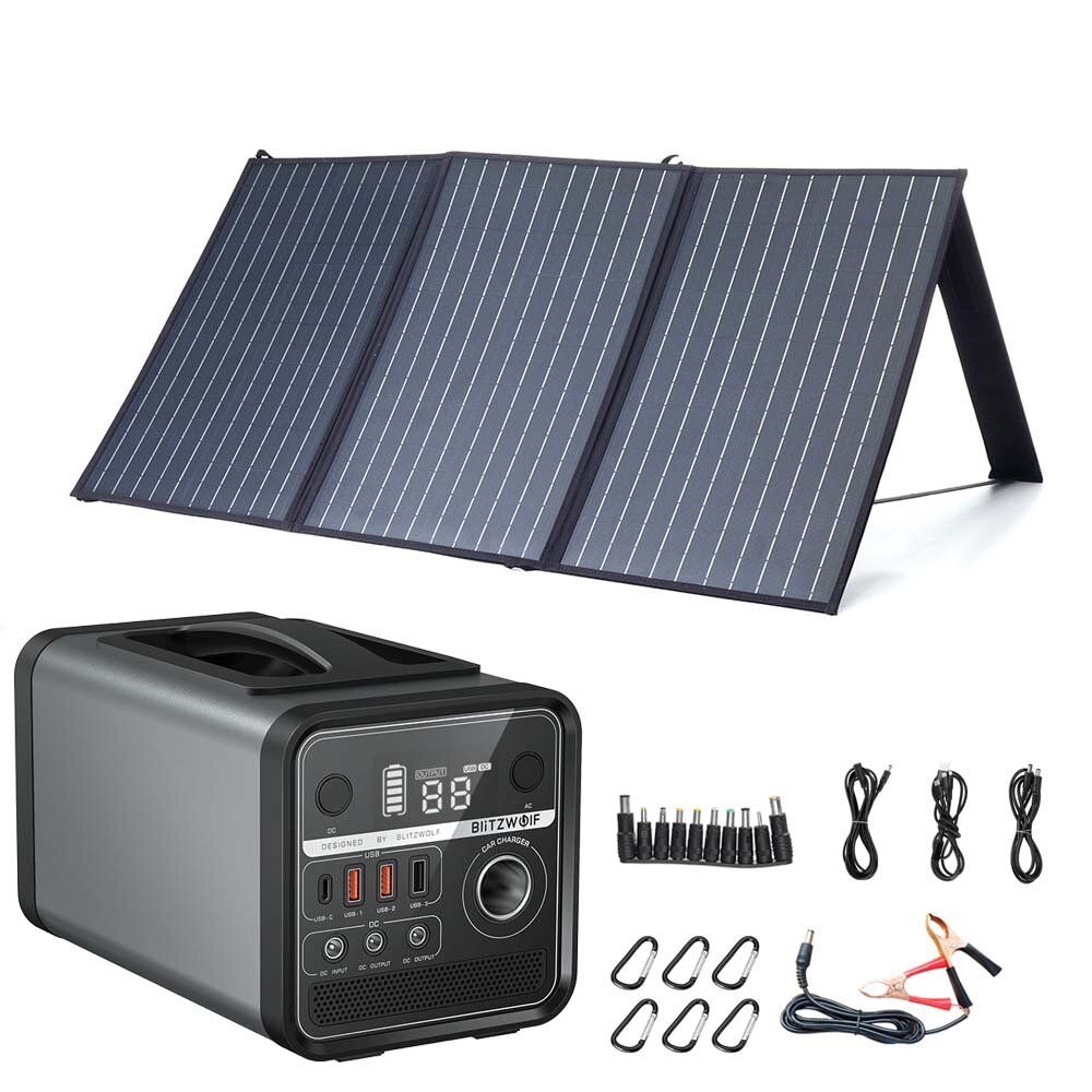 BlitzWolf BW-PG2 300Wh 83200mAh Portable Power Station With XMUND XD-SP2 100W Solar Panel for Outdoor Home Emergency Electric Power Source