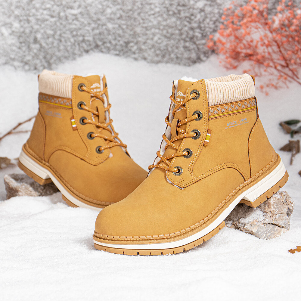 Women Outdoor Warm Lining Lace Up Winter Snow Short Boots