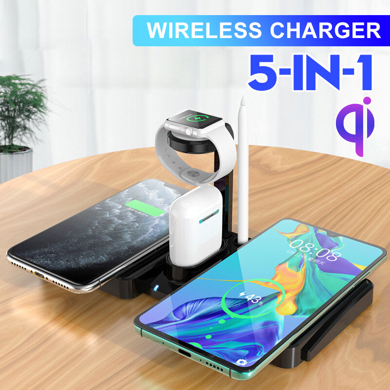 

Bakeey 5-in-1 10W Wireless Charger Fast Charging Pad For IPhone XS 11Pro Huawei P40 Pro MI10 S20+ Note 20