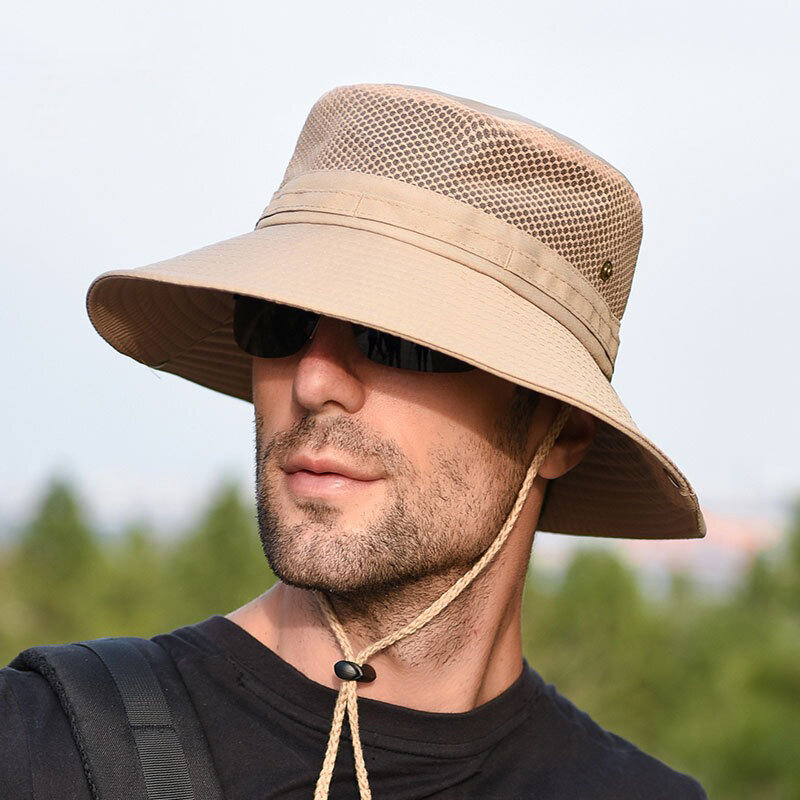 Men Women Summer Foldable Visor Bucket Hat Fishing Hat Outdoor Climbing Mesh Sunshade Cap