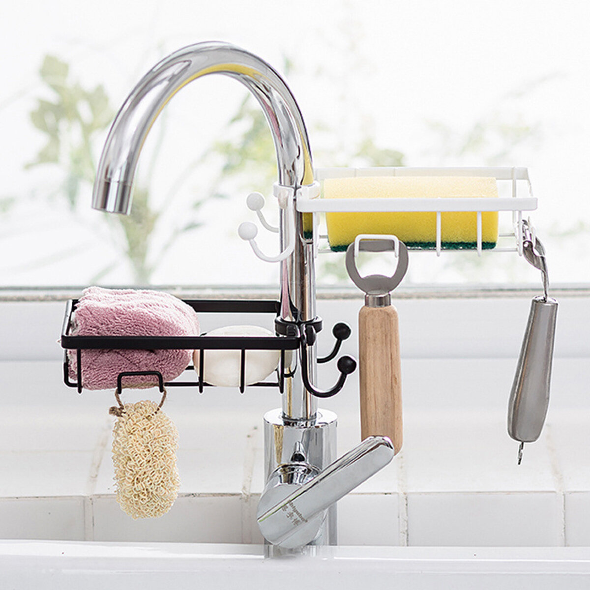 Kitchen Sink Faucet Sponge Soap Cloth Drain Rack Storage Organizer-Holder Shelf