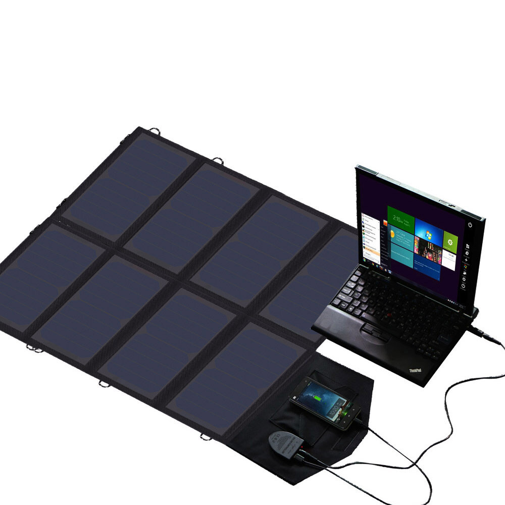 ALLPOWERS X-DRAGON 18V 40W hordozható napelemes panel töltő dupla porttal telefonok, tabletek és laptopok töltéséhez kempingezés és túrázás közben.