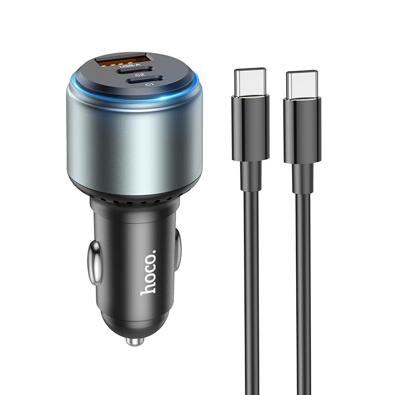 

HOCO NZ9 95W 3-Port USB PD Car Charger Adapter Dual Type-C+USB-A Support PPS FCP SCP AFC Fast Charging with 100W Type-C