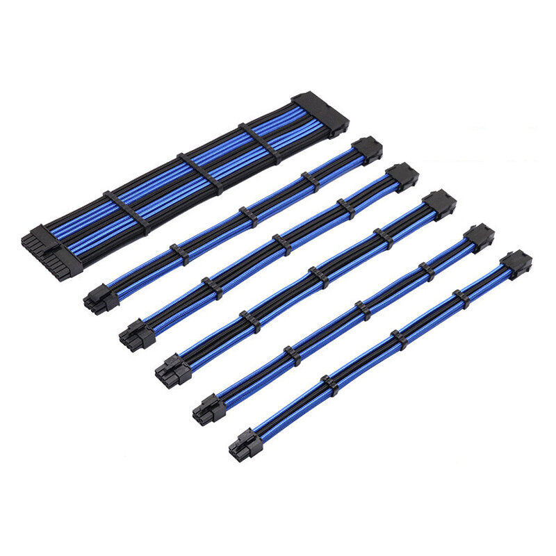 6-pack gevlochten ATX-kabelverlengingsset voor voeding Kabelset PSU-connectoren met 24 pins 8 pins 6