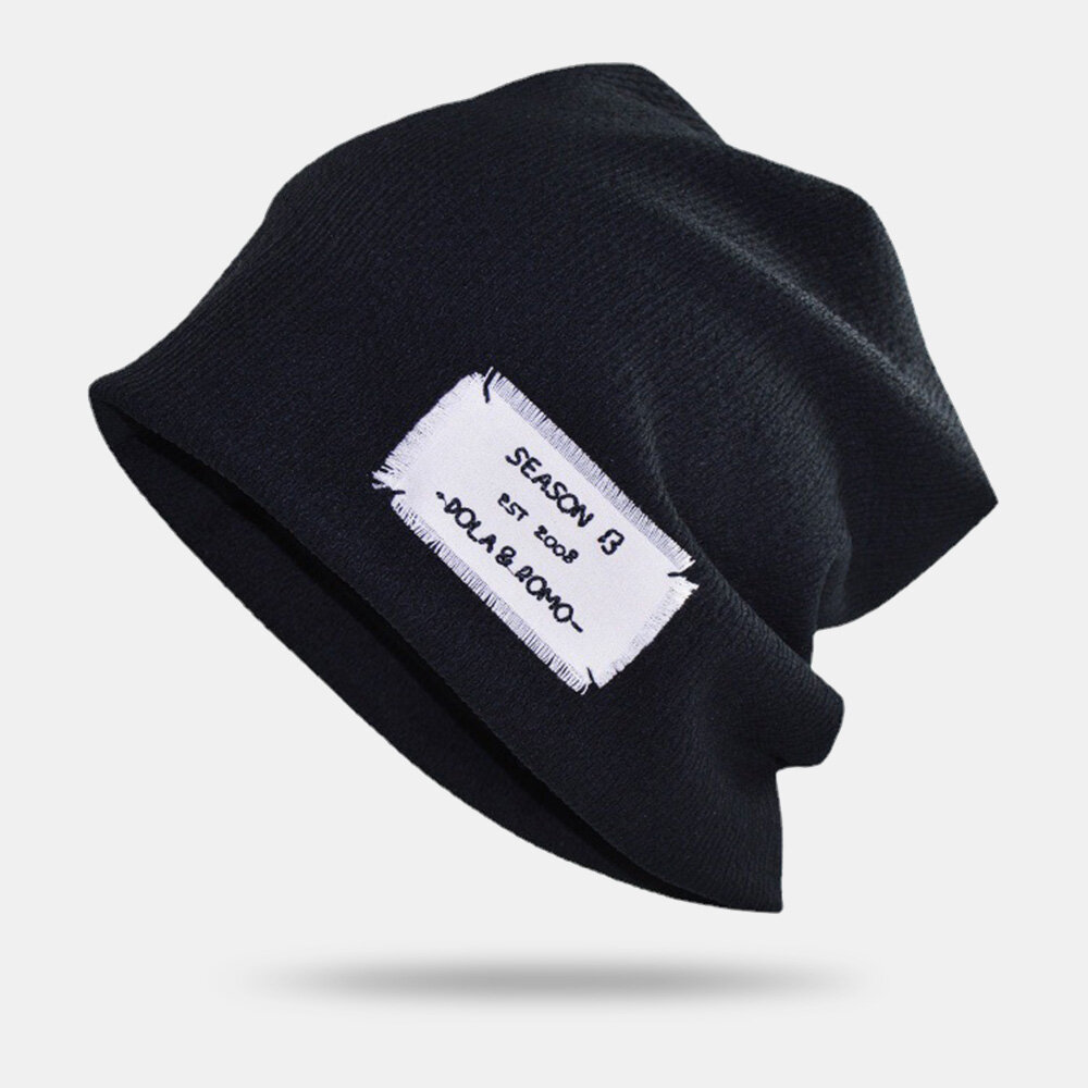Men Beanie Hat Solid Color Embroidery Letter Patch Double-layer Breathable Brimless Hat for Women