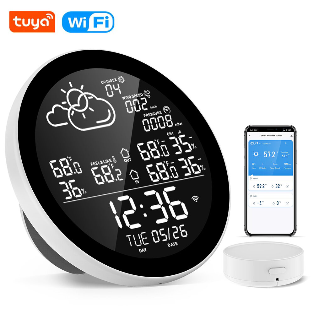 RSH-SWS001 Tuya Smart WiFi Weather Station Thermometer Hygrometer Meter Black&White LED Digital Display APP Remote Contr
