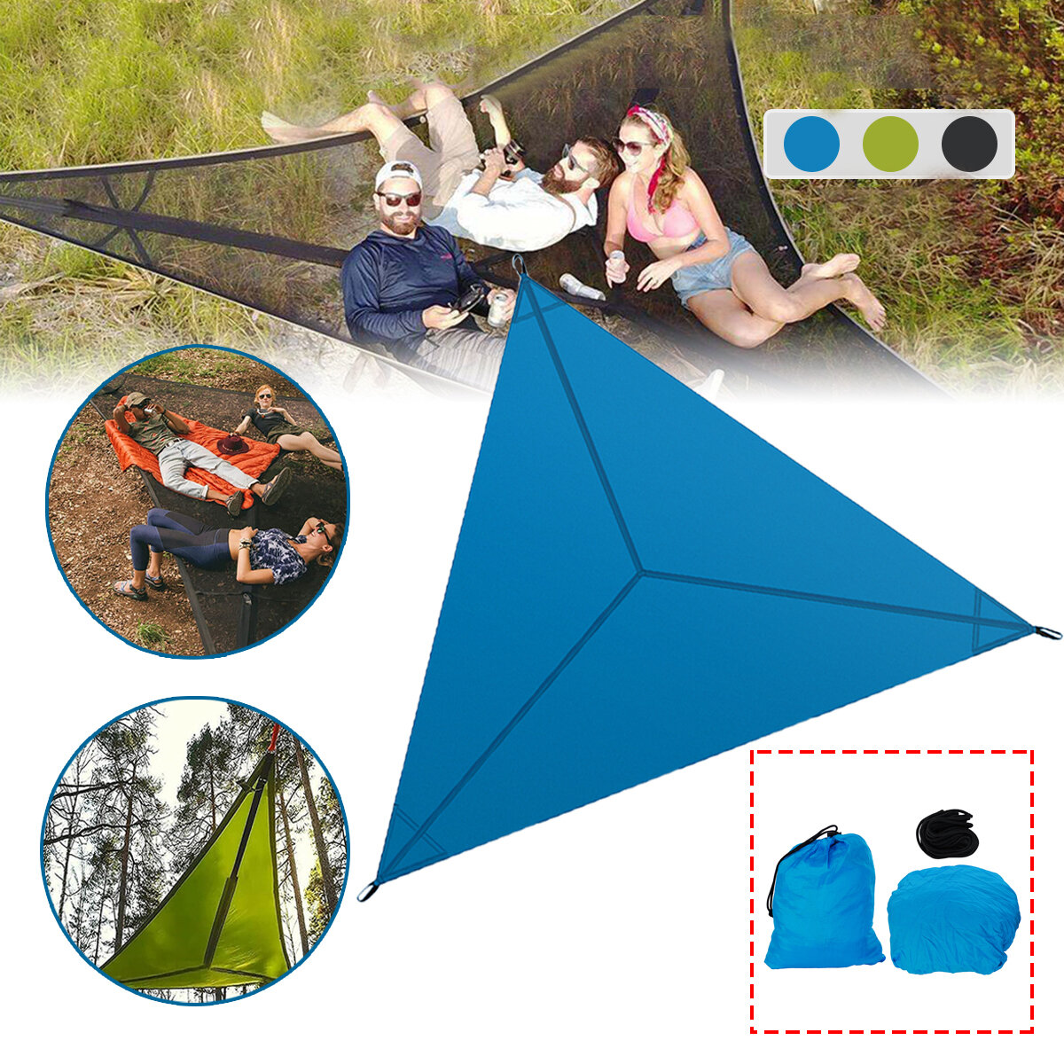 Multifunctionele hangmat 3-punts ontwerp Draagbare hangmat Outdoor Camping Schommels Hangstoel