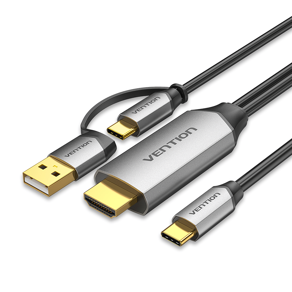 Vention CGX USB-C to HDMI-compatible Cable Multifunctional Data Cable with USB+USB-C 2-in-1 Power Su
