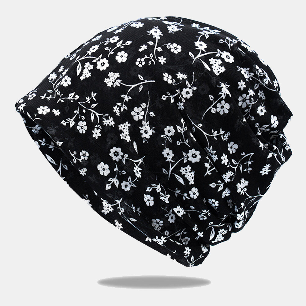 

Women Thin Chiffon Breathable Baotou Hat Dual-use Neck Protection Scarf Bib All-match Floral Print Beanie Hat