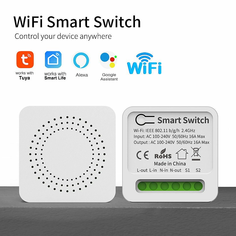 

Tuya/ZB WIFI Mini Smart DIY Light Switch 10A 16A 2 Way Remote Control Works with Alexa Google Home Smart Life