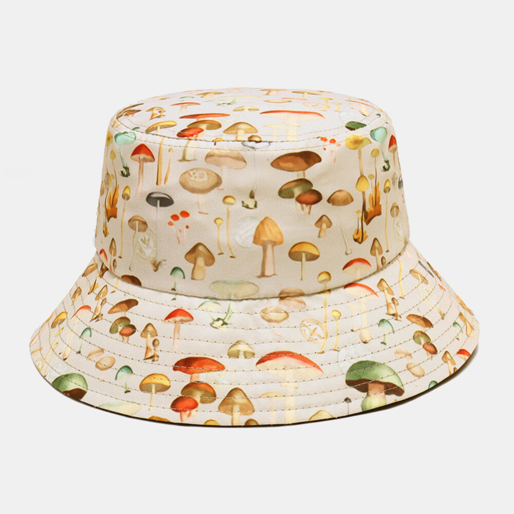 Collrown Women & Men Mushroom Pattern Print Casual Soft Outdoor Travel Couple Hat Bucket Hat