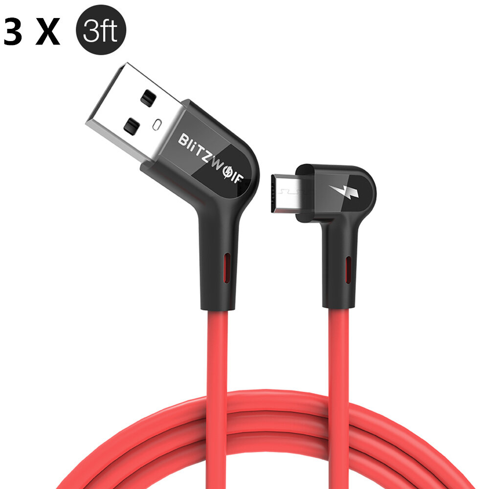 

[3 Pack] Blitzwolf® BW-AC2 2.4A 90°Right Angle Micro USB Data Cable 0.9m for Gaming Mobile Phone for Samsung Galaxy S7 E
